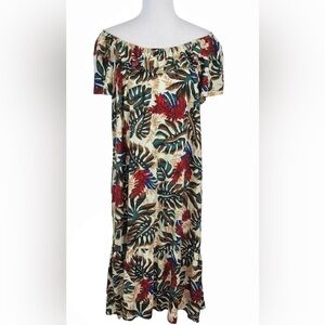 Hilo Hattie Off-Shoulder Tropical Leaf Print Dress - XL - Made in Hawaii, EUC